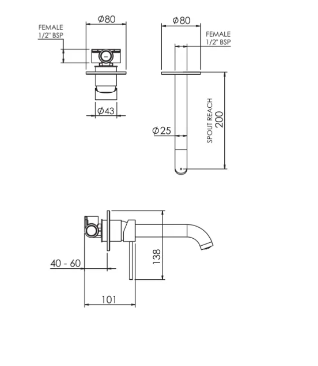 Linea Wall Mounted Basin / Bath Mixer - Brushed Nickel
